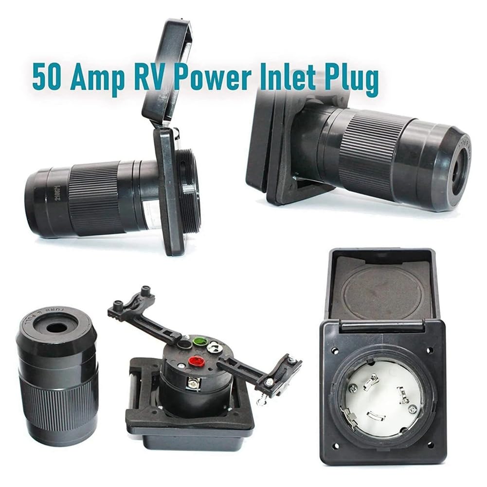 RV 50 Amp 125V/250V CA Enchufe de Entrada de Alimentación Conector de Bloqueo por Torsión Hembra Negro