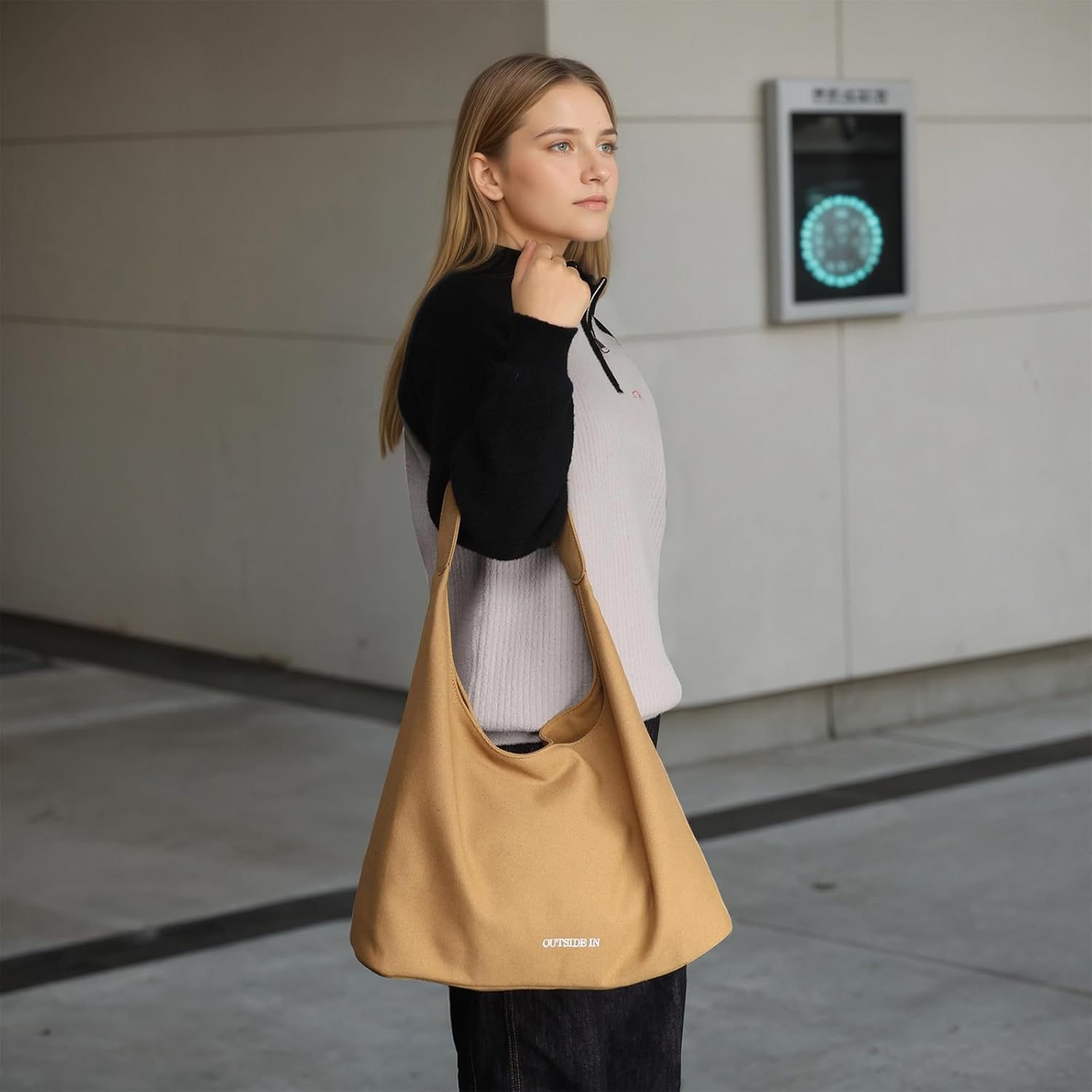 Large Canvas Tote Bag for Women Men Slouchy Shoulder Bags Hobo Purse Casual Commuting Work Handbag - Image 2