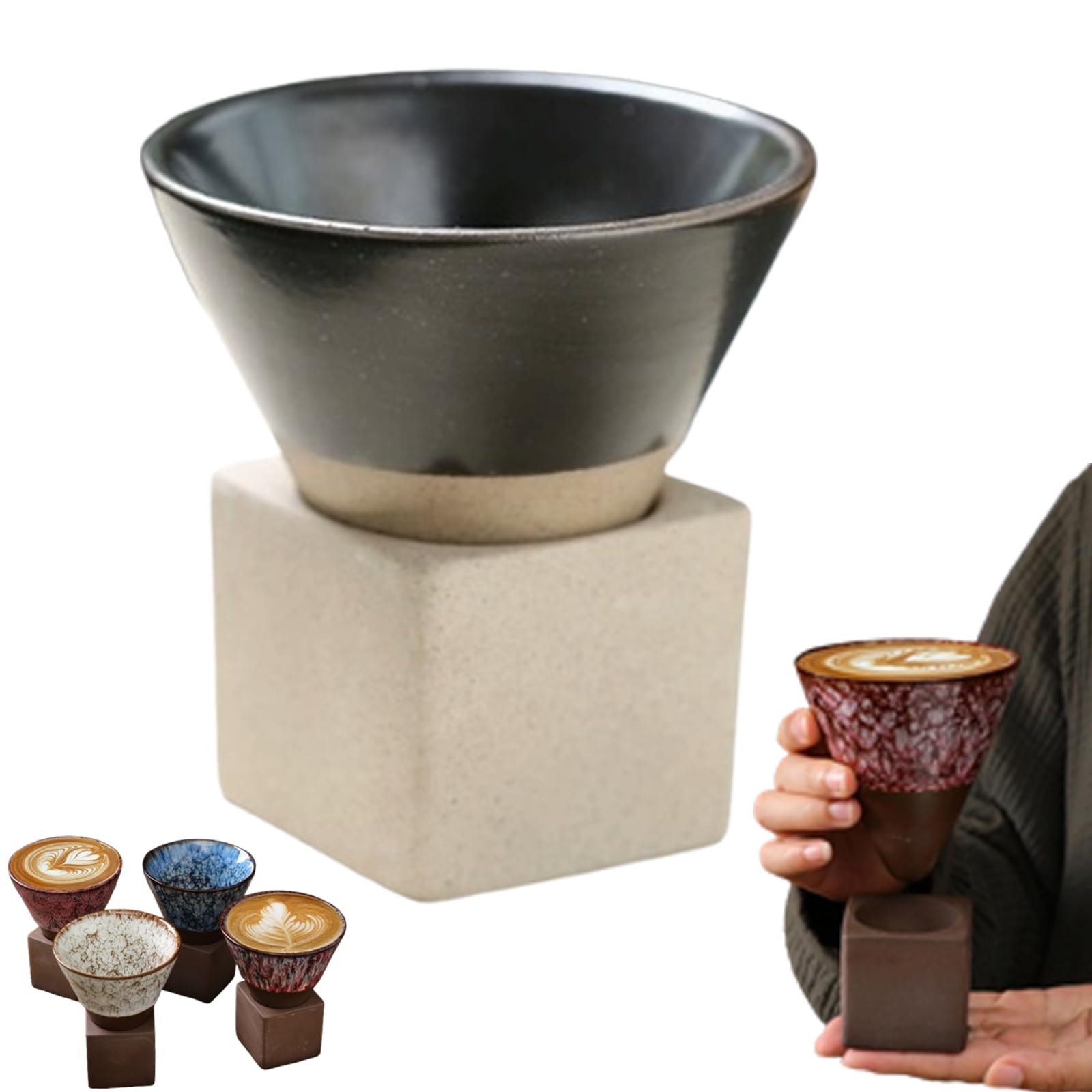 Ficugxd C Japanese Offee Up,Kaifori Japanese Offee Up,Handcrafted One Espresso Up,One Ups,Oarse Pottery Offee Mug With Base,Reative One Shape Offee Up Funnel Espresso Up For Latte Tea Ocoa