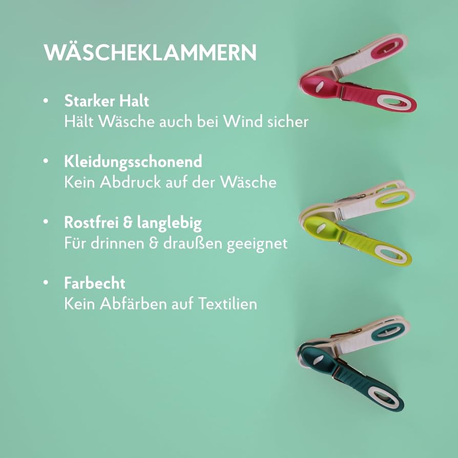 30 Stück Wäscheklammern Farbig - Abdruckfrei, Windfest Aus Kunststoff & Silikon