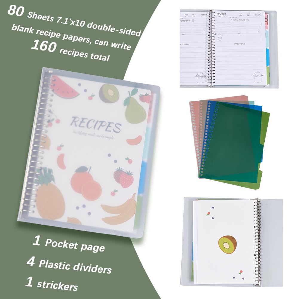 Cuaderno de Recetas En Blanco de 10.8 x 8.5 Pulgada Libro de Recetas con 80 páginas Interiores Plástico Blanco Rectangular Tapa Dura Extraíble Carpeta para Escribir A Mano para Cocina Casera