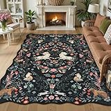 LEEVAN 5x7 Animal Area Rugs Washable Black Living Room Rugs Non Slip Scalloped Botanical Bedroom Rug Low Pile Nursery Flower Print Floor Carpet