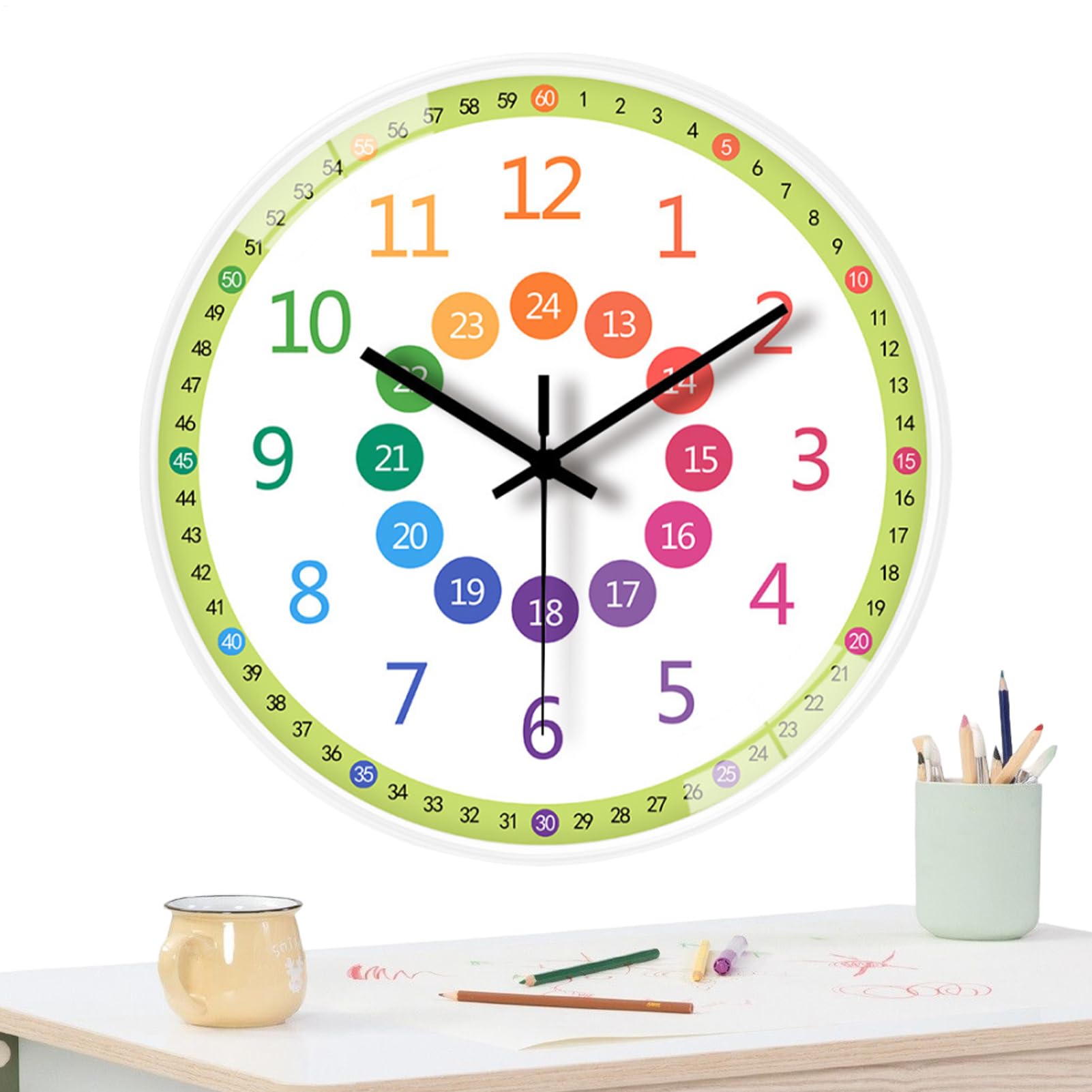 Kids Learning Clock Colorful Teaching Time Learning Time Wall Silent Non