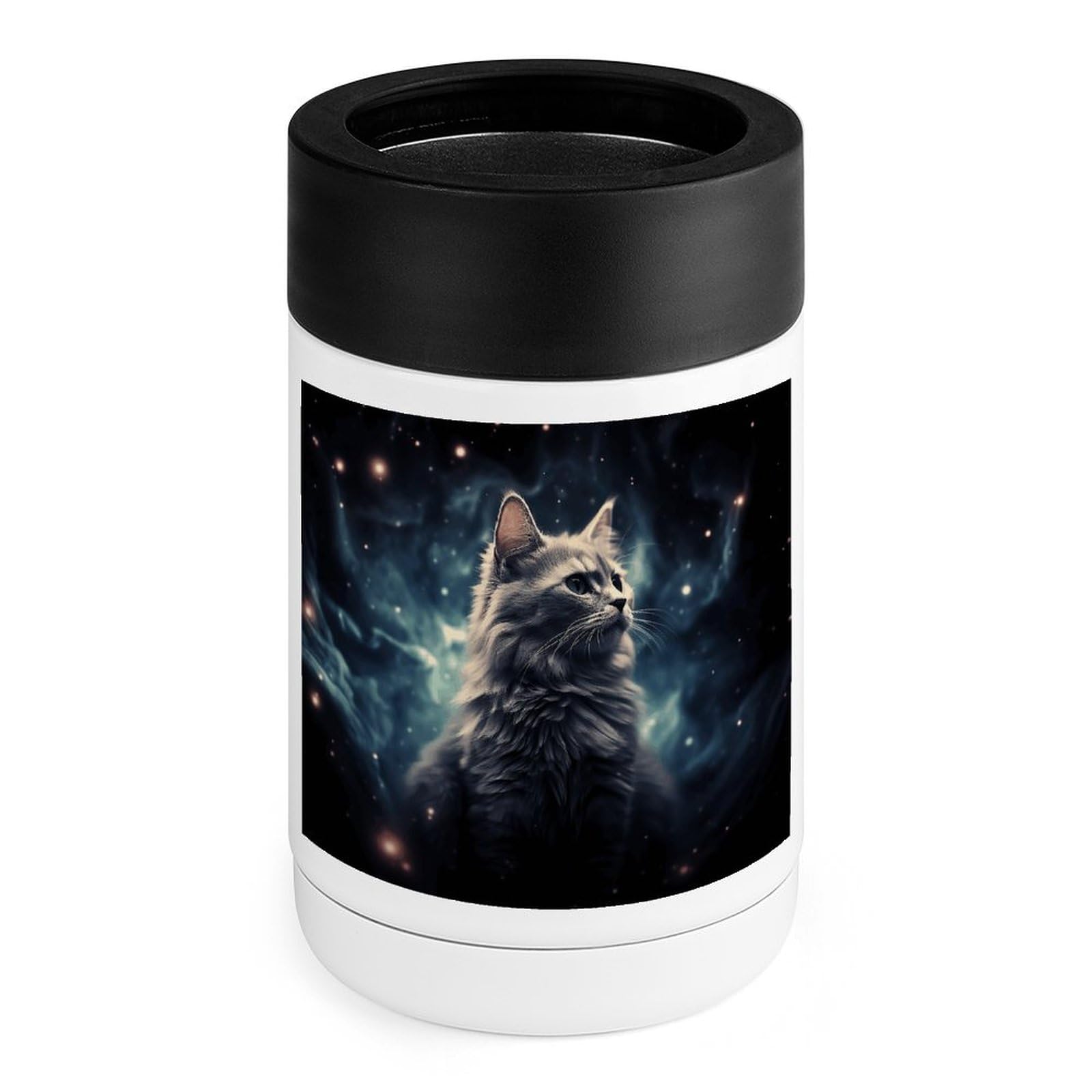 Stainless Steel Cooler with Silicone Sleeve, A Cat in A Nebula Print Multipurpose Beverage Chiller for Home, Office, and Outdoor Use