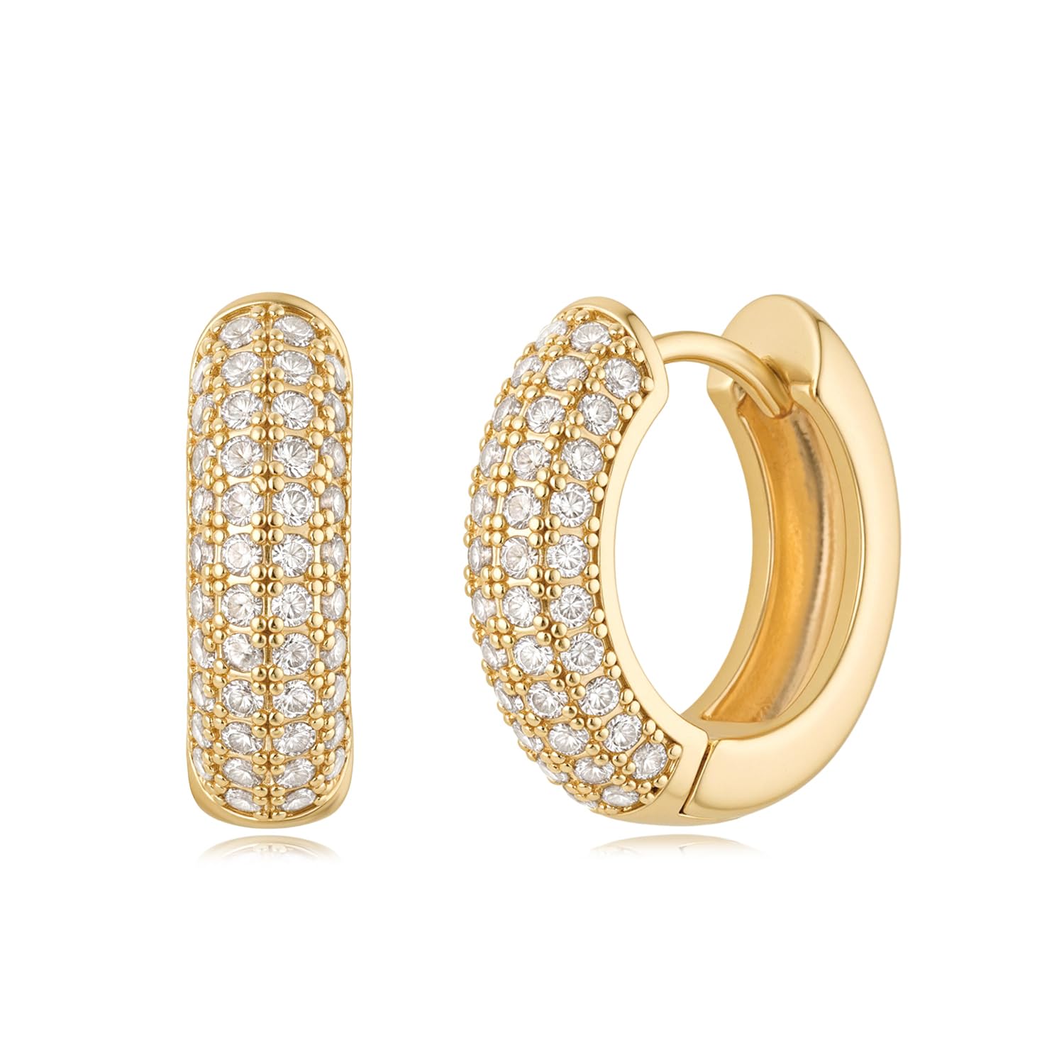 MYEARS Women Gold Earrings Huggie Hoop Cubic Zirconia 14K Gold Plated Small Simple Hypoallergenic Everyday Jewelry