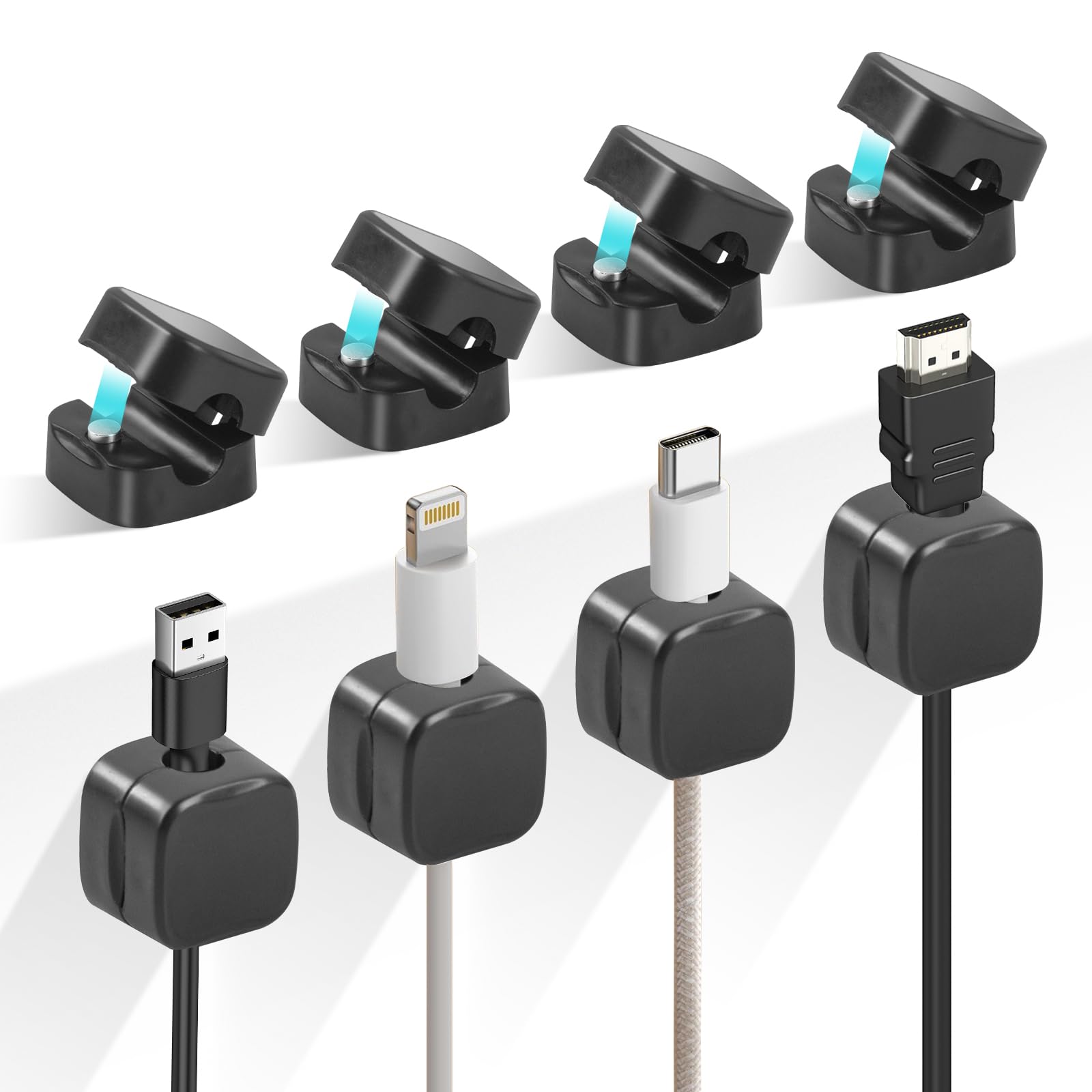 Cable Clips Cord Holder, 8 Pack Self Adhesive Cable Holder, Under Desk Cable Tidy Management Keeper Cable Organizer for Home Office Desk Phone Car Wall Desktop Nightstand - Black