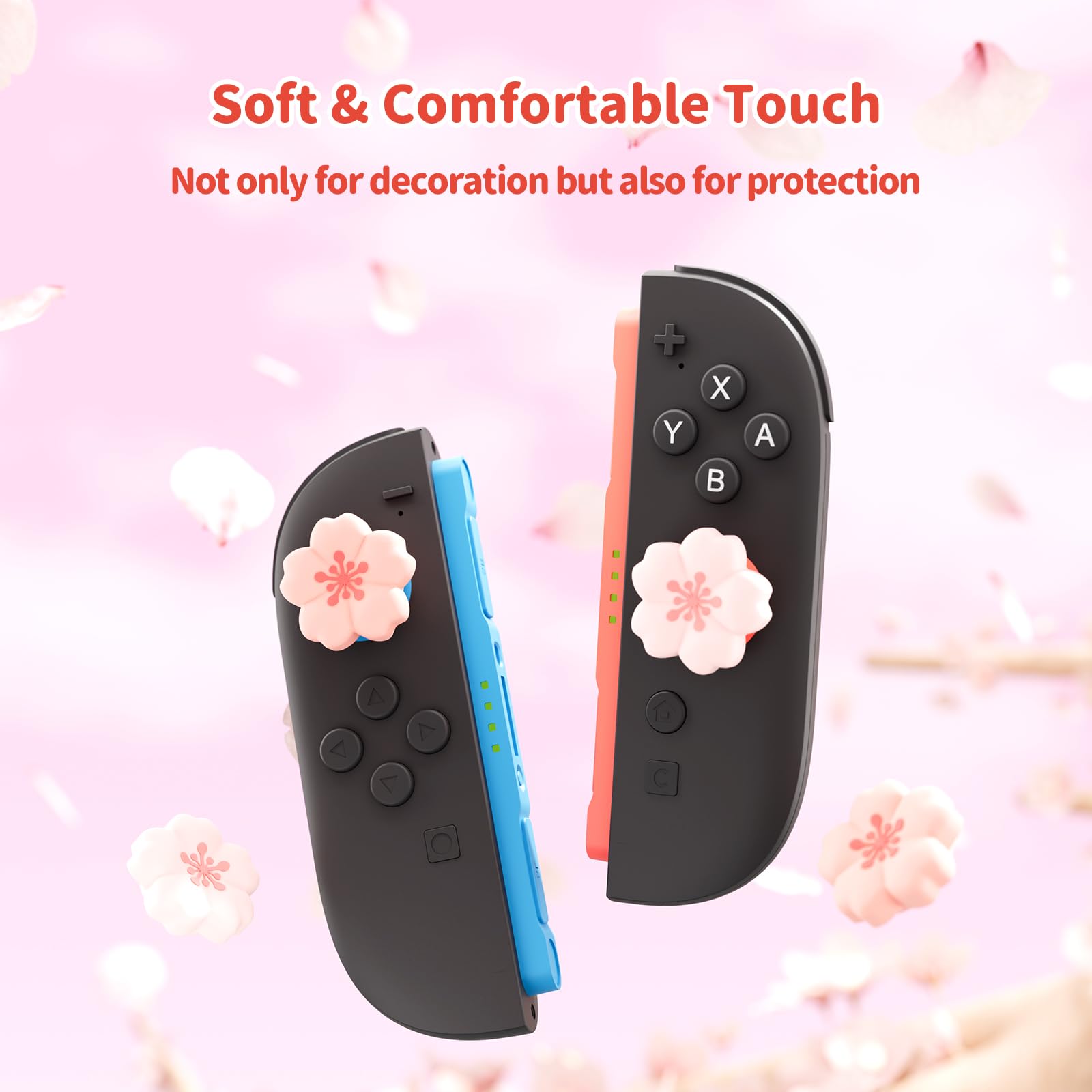 GeekShare Fundas de silicona para joystick de Switch 2, accesorios de protección para joystick, agarre para thumbstick, antideslizante, cómodo (4 unidades) (flor de cerezo)
