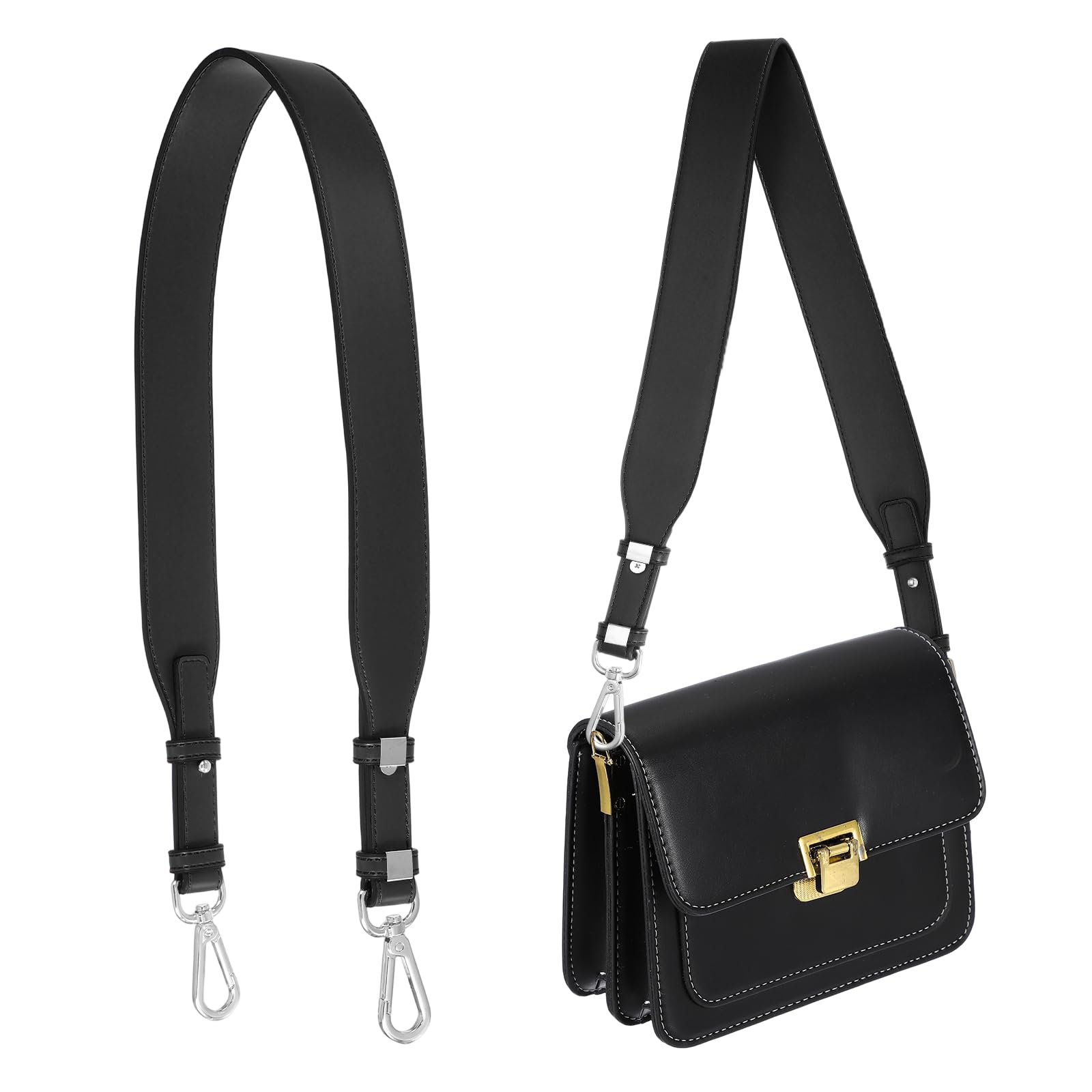 uxcell Leather Purse Strap Replacement Crossbody, 30-31.5 Inch Adjustable Bag Strap Purse Straps for Women Crossbody Bags Shoulder Bag Handbag, Black/Silver-image-48