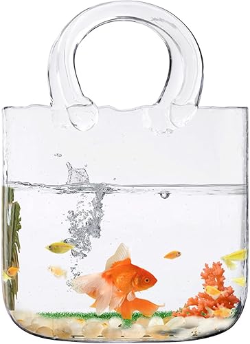 Miniatura 7 de Jarrones de vidrio transparente en forma de bolso, jarrones únicos de vidrio transparente con asa y diseño de burbujas, jarrones de flores de arte