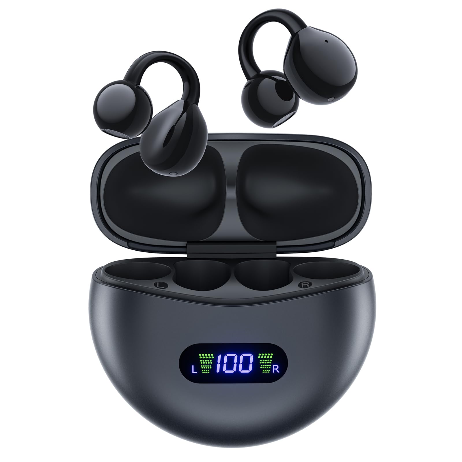 Auricolare Bluetooth,Cuffie Open Ear Bluetooth 5.4,Amici Degli Occhiali 40 Ore di Riproduzione con Custodia di Ricarica Display Digitale,IPX7 Impermeabili, Auricolari Bluetooth Sport per Fitness,Corsa