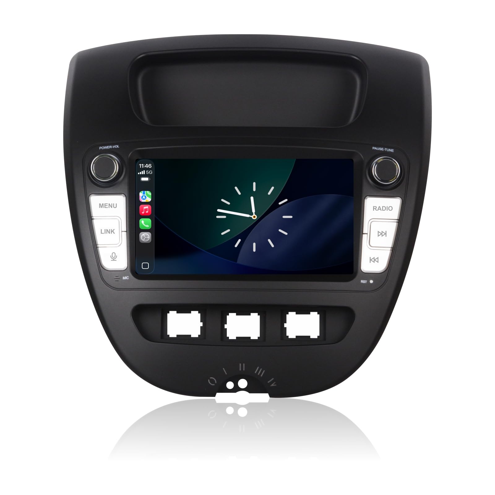 Linux-Autoradio für Peugeot 107/Toyota Aygo/Citroen C1 2004-2014 mit kabellosem CarPlay und Android Auto, 2-Sekunden-Boot, physische Drehregler, OEM-Sound, Plug & Play-Installation