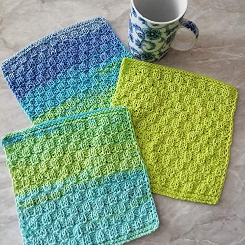 Set 3 Dish Cloths Towels Handmade Cotton Reusable Washcloths Square Cleaning Supplies Craft Tools Hand Knitted Zero Waste