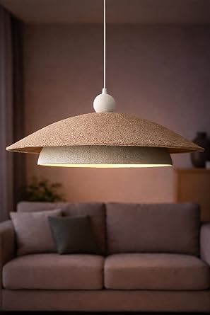Wabi Sabi Karbon Beton Avize 48x85 cm – El Yapımı Modern Sarkıt Tavan Lambası, Büyük Boy Dekoratif Aydınlatma, E27 Uyumlu, Salon Oturma Odası – YingYang (Bej-Gri) [Enerji Sınıfı A]