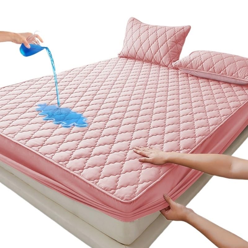 Wasserdichter Matratzenschutz Wasserdichter Matratzenbezug, 3D-gesteppter Matratzenschutz, Weicher Spannbettlaken-Bettbezug(Pink,C-King 72x84x12in)