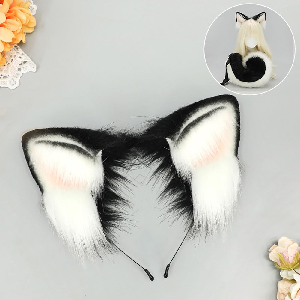 Hundeohren und -schwanz, Cosplay-Set, Tierohren, Stirnband, Schwanz mit abnehmbarem Hüftgurt, für Halloween-Kostümpartys