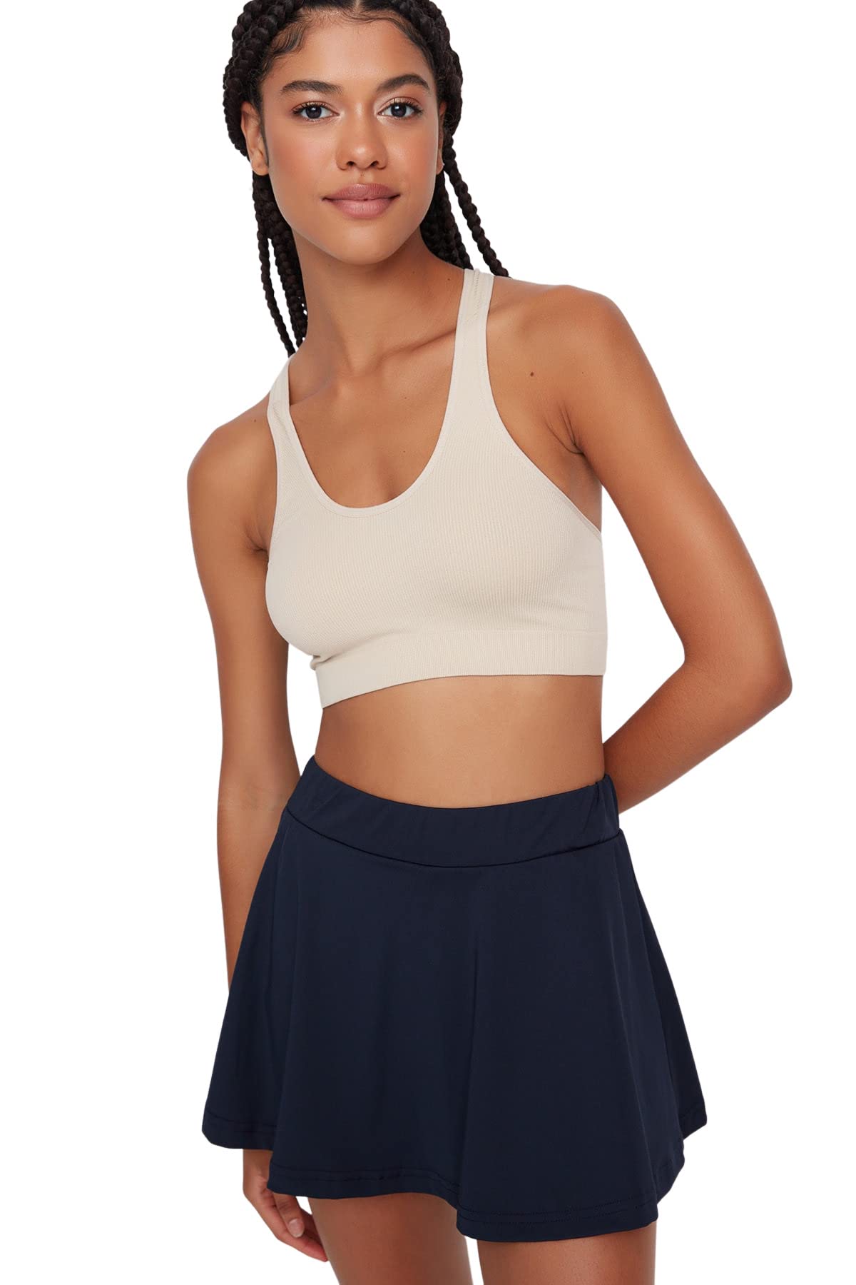 Trendyol Women's Navy Blue Feman Sportswear High Waist Wide Leg Skort Shorts