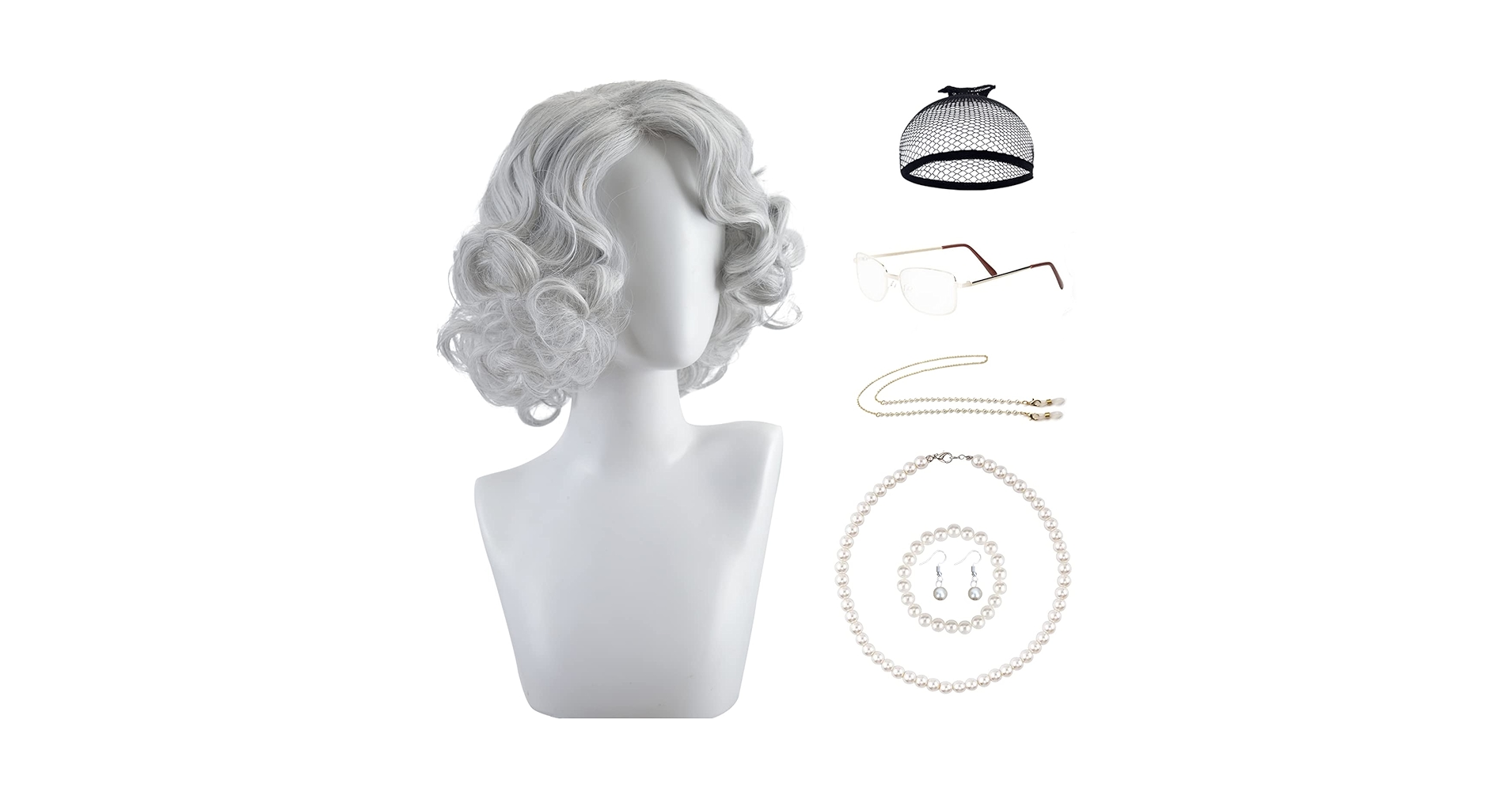 帽子 grandma Amazon.com: LALASAM Old Lady Grey Short Curly Grandmother