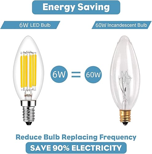 Miniatura 5 de Bombilla LED E14 regulable 60 W equivalente a 2700 K blanco cálido, bombillas E14 base europea 6 W 600 lúmenes AC120 V, bombilla Edison E14 para