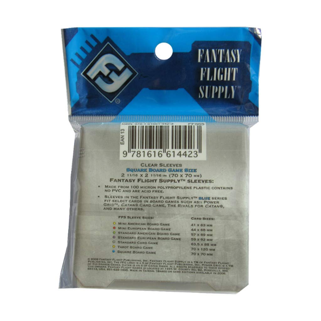 Fantasy Flight Games 50x Clear Square Card Sleeves 70x70mm - FFG Light Blue Label FFS65 - Image 2