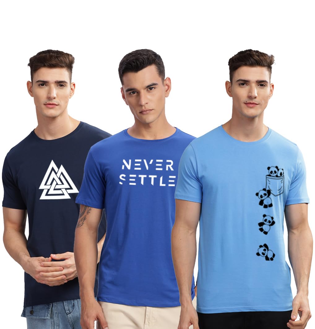 ADRO Lot de 3 t-shirts 100 % coton lycra coupe droite col rond manches mi-longues pour homme
