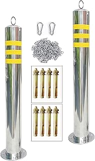 Słupki zabezpieczające do podjazdów, 2 słupki parkingowe i żelazna bariera łańcuchowa, taśma odblaskowa, kolumny antykolizyjne Słupek słupka (rozmiar: 76 × 800 mm) (76 × 800 mm)