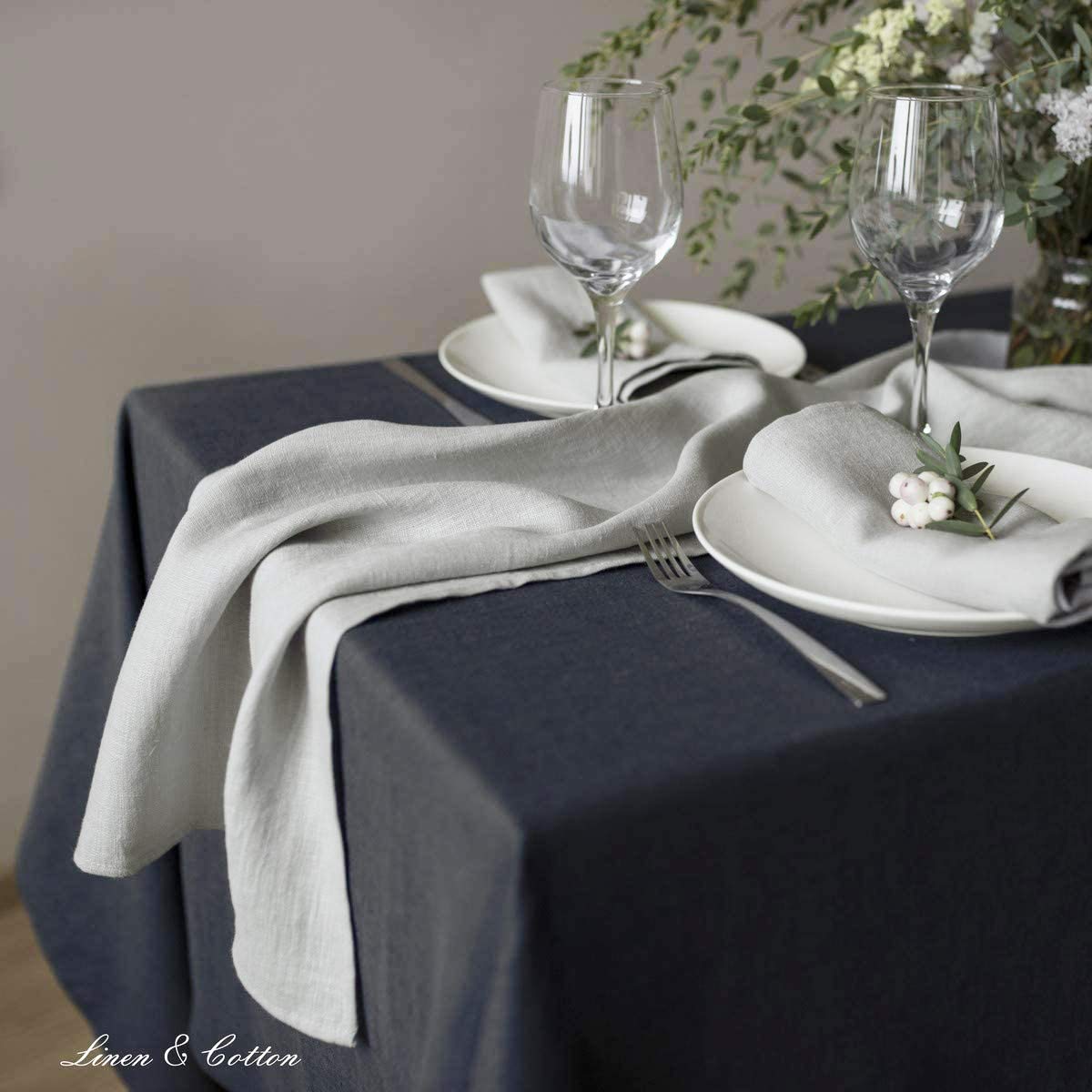 Linen & Cotton Tischläufer Hygge, 100% Leinen - Hellgrau Grau, 40x350 cm | Rechteckig Stoff Tischband, Stoff Läufer Tisch Lang für Home Esstisch Restaurant Hotel Party Deko Sommer Ostern Weihnachten