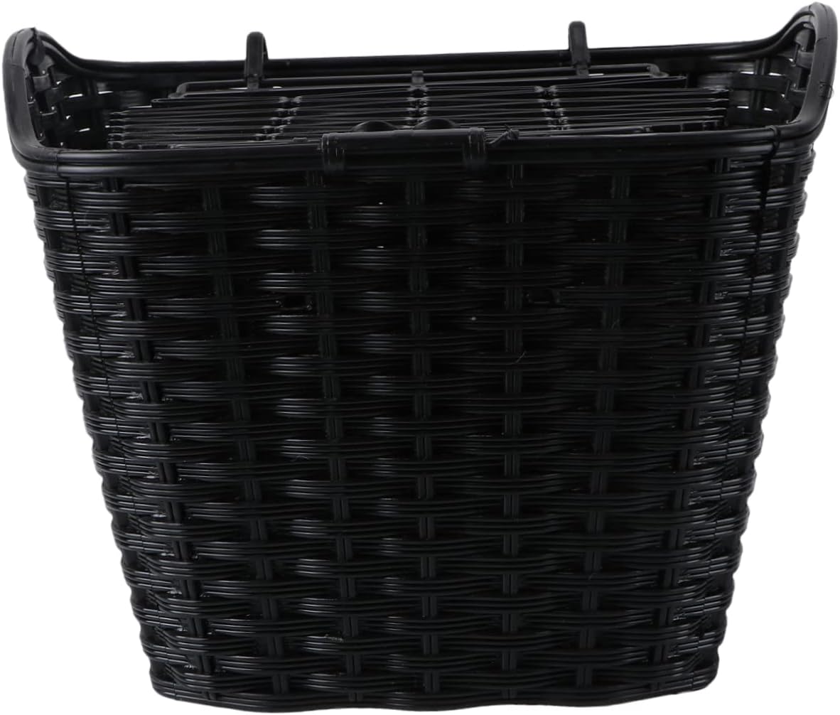 VICASKY 1Pc Black Imitated Rattan Woven Plastic Bike Basket with Cover Durable Storage for Electric and Bicycles for Leisurely Rides and Capacity Needs