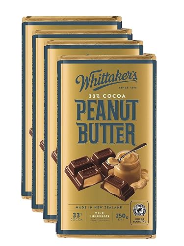Whittaker's Peanut Butter Chocolate Block 250g (Pack of 4) （Made in New Zealand）