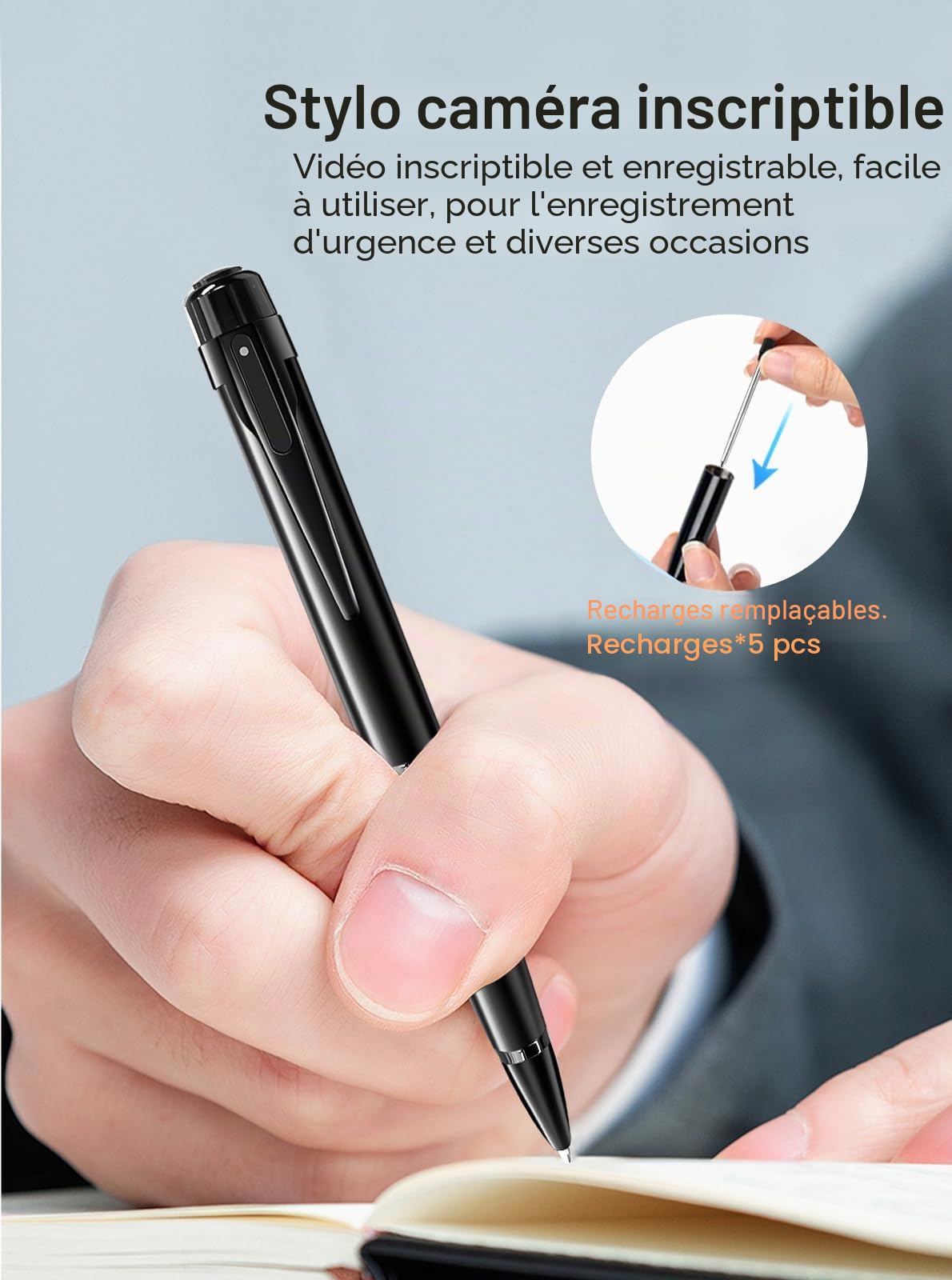 QZT Stylo pour appareil photo, caméra audio HD 1080p et enregistreur vidéo avec OTG pour la maison, les réunions d'affaires en intérieur