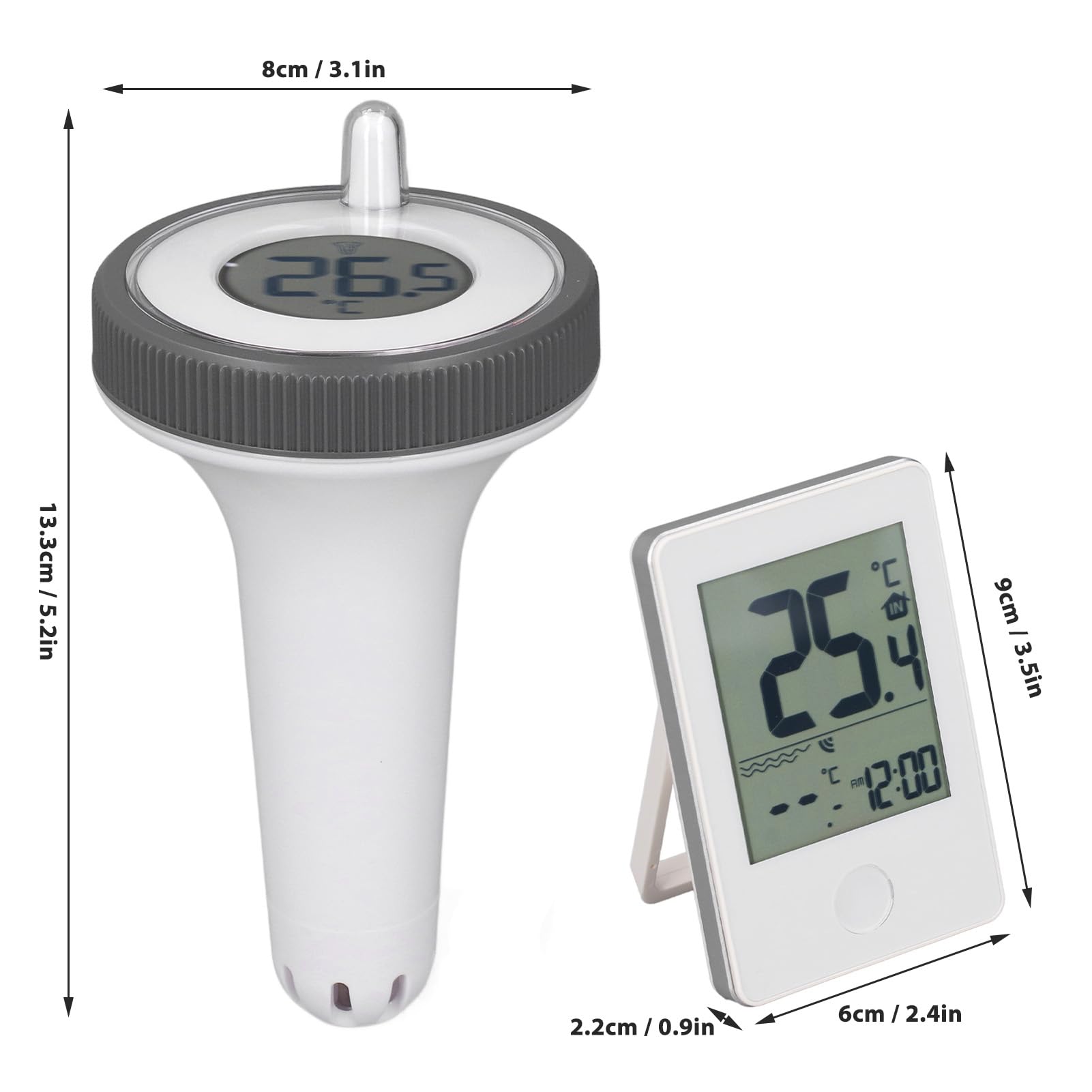 Termometro Piscina Wireless con Display LCD, Termometro Galleggiante Digitale Impermeabile, Misuratore di Temperatura con Precisione 0,1 ℃, Portata Wireless 60 M, Accessori