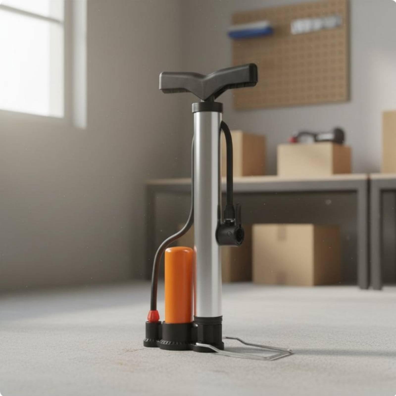 Bomba de Aire para Bicicleta Inflador Manual Multifuncional con Cabezal Doble y Manómetro Preciso Acero Inoxidable Adecuada para Balones Bicicletas, Negro, Size to 3
