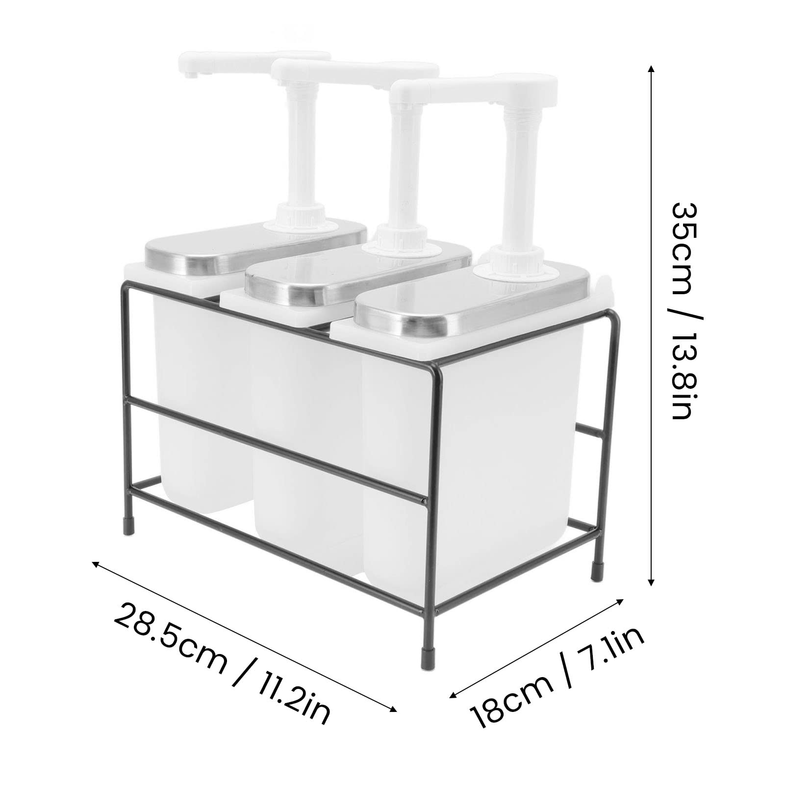 Zerodis Gewürz-Pumpspender, Sirup-Pumpspender aus Edelstahl und Kunststoff mit 3 Saucenpumpen, 35-ml-Handpress-Design, Abnehmbarer Tank für Sojasauce, Öl, Ketchup, Salatdressing (1L