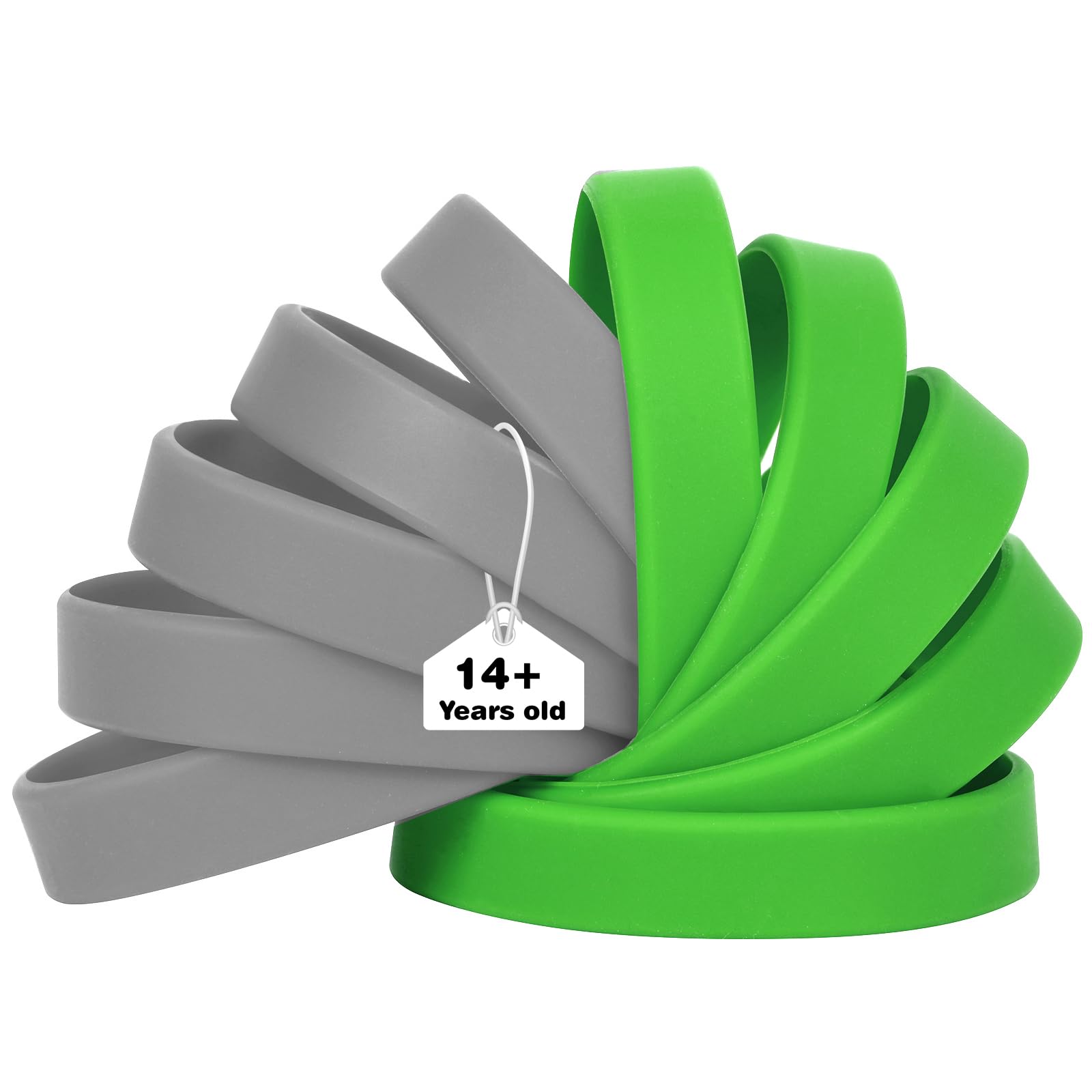 LVNRIDS 50 PCS Silicone Wristbands Rubber Bracelets for Adult Grey/Green, 8 inch Multicolor Silicone Wrist Bands for Business School Activity Party Music Festival