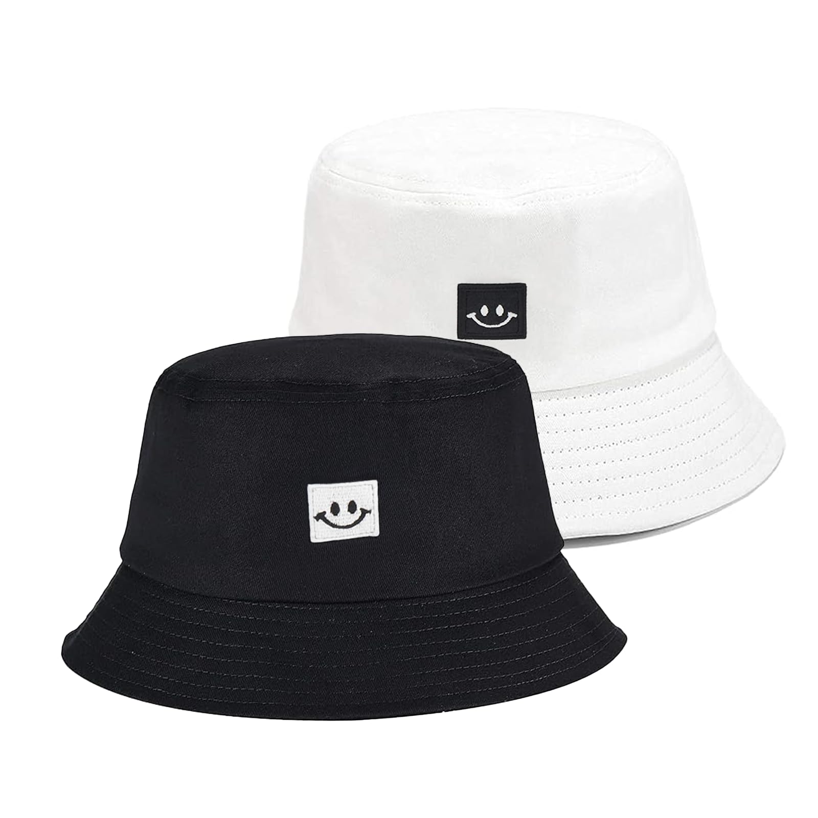 2 Piezas Gorro Pescador Hombre Mujer, Bucket Hat Algodón Plegable Sombrero de Cubo Verano Sombrero de Pesca Sombrero de Sol de Playa para Excursionismo Cámping Viaje Senderismo (Negro, Blanco)