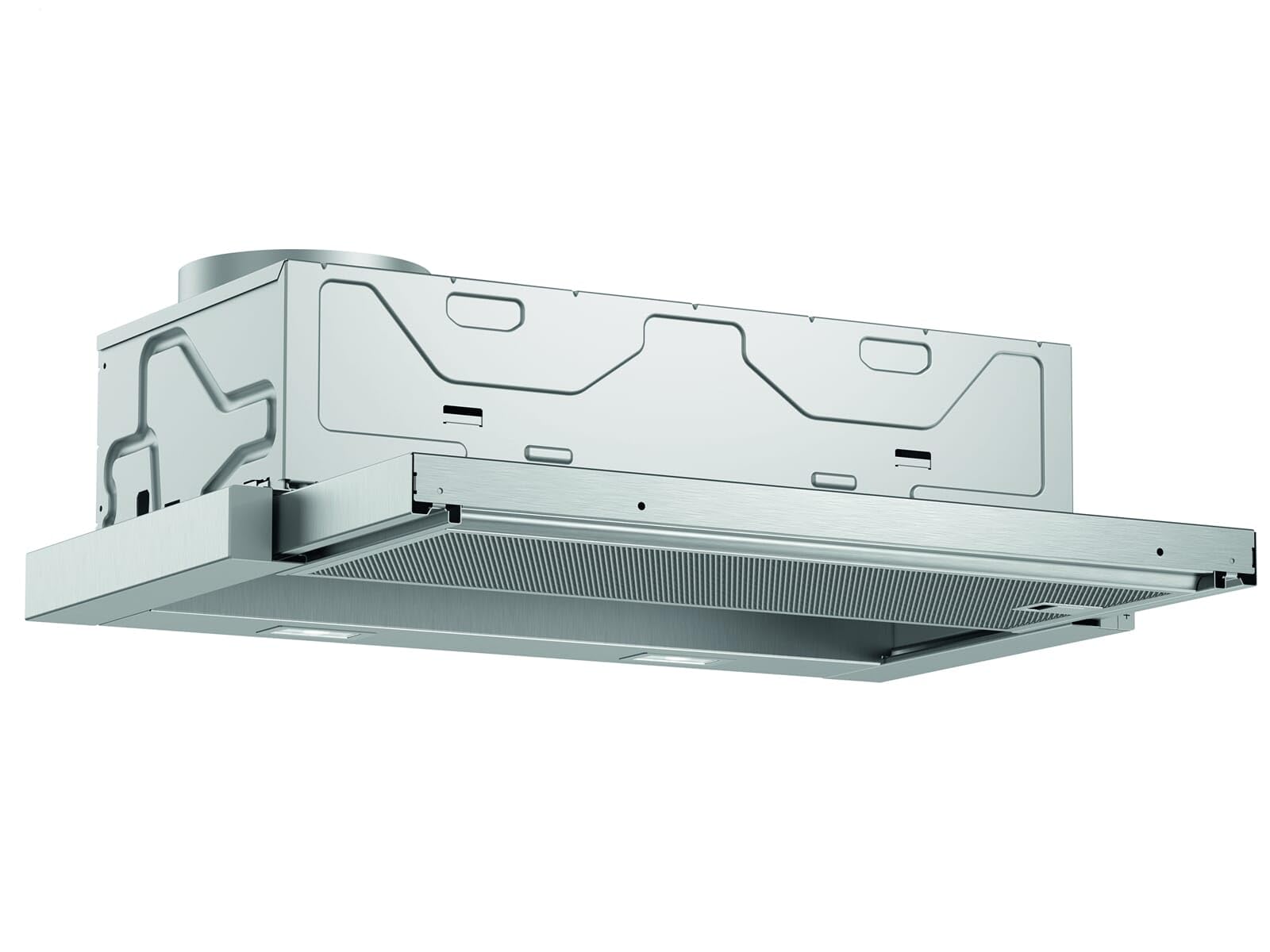 Bosch DFL064A52 - Copertura per schermo piatto serie 4, 60 cm di larghezza, aria di trascinamento e di scarico, prodotto in Germania, EcoSilence Drive, motore silenzioso ed efficiente, illuminazione a