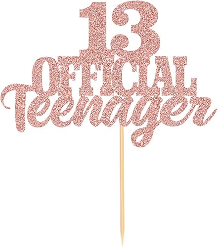 Miniatura 9 de Decoración oficial para tartas de 13 años para adolescentes, con purpurina para cumpleaños de 13 años, suministros para fiesta de cumpleaños de 13