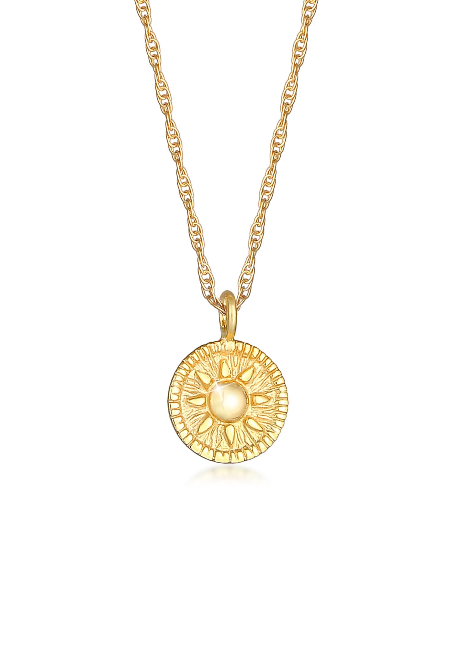 Elli Halskette Damen Kordel Münze Anhänger Rund Sonne Vintage Trend | 925 Sterling Silber