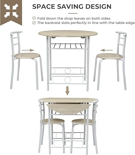 Miniatura 6 de VINGLI Mesa de comedor de 31.5 pulgadas, 3 piezas para espacio pequeño, juego de mesa de cocina pequeña para 2, mesa plegable redonda con 2 sillas