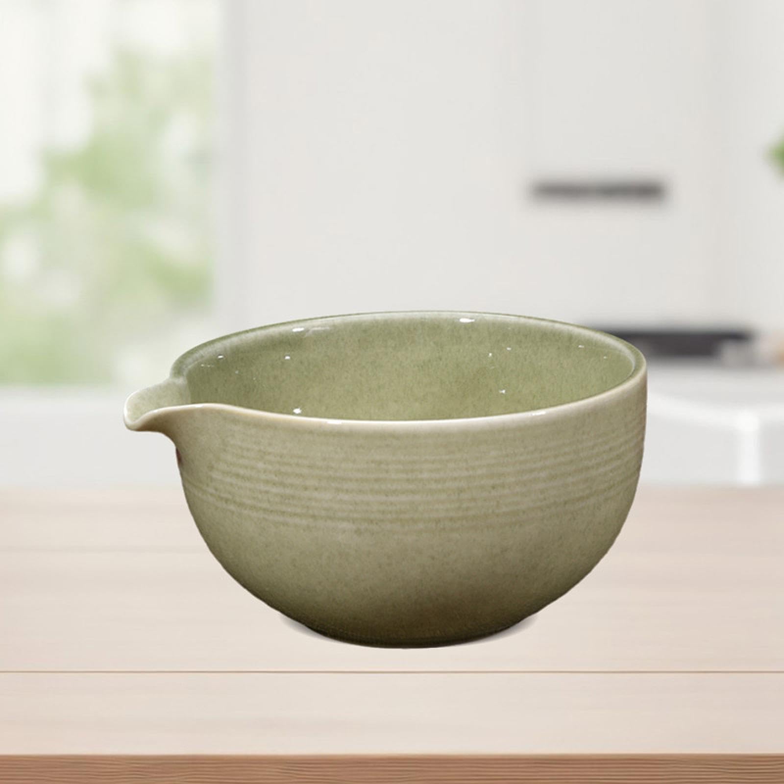 Matcha Schale Porzellan Teeschüssel Rührschale mit Auslauf Japanischer Stil für Matcha Liebhaber Zuhause Büro Wohnzimmer Geschenk, Matcha Green