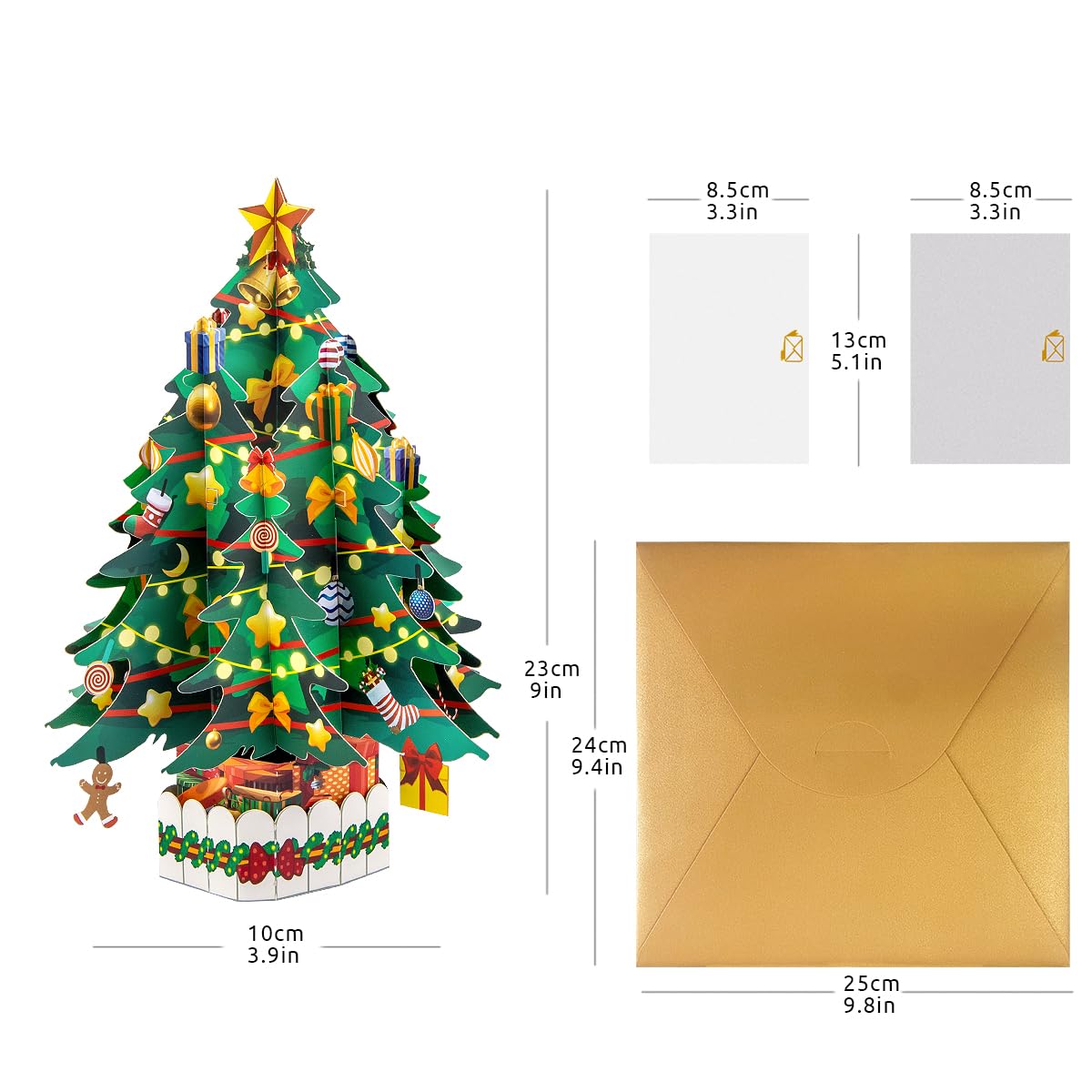 CNLITIHEKA Christmas Tree Pop Up Card, 3D Popup Christmas Cards, Xmas Tree Cards, Gift for Xmas or Holidays with Envelope - Image 2
