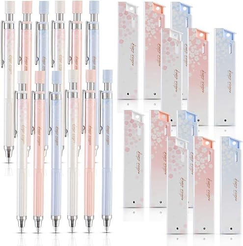 Cherry - Juego de lápices mecánicos con plomo, 12 lápices mecánicos de 0.02 pulgadas (0.020 in) con paquete de 12 puntas de lápiz HB para escribir