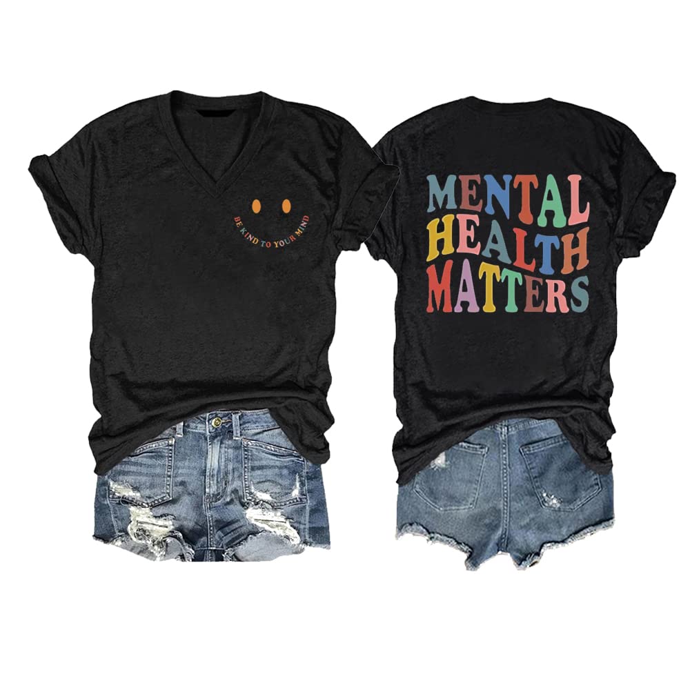 Be Kind to Your Mind Mental Health Matters Shirt Positive Letter Print V-Neck Shirt Gift Casual Tee Tops
