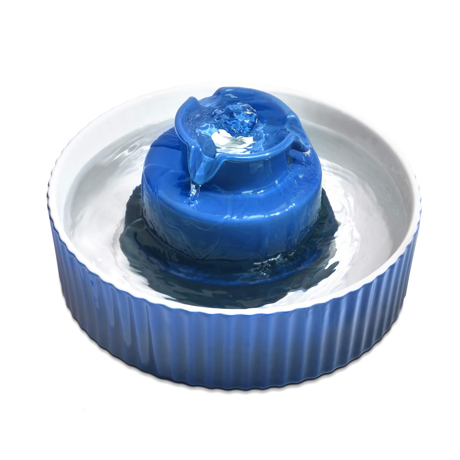 Cup Cake Ceramic Pet Drinking Fountain, 70 oz Automatic Porcelain Cat Water Fountain, Ultra Quiet Water Fountains for Cats and Dogs (Starry Blue)