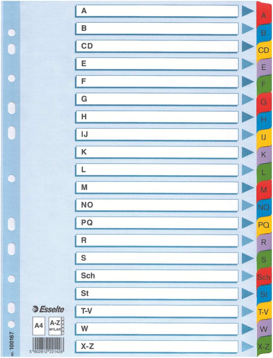 Leitz Cardboard Index A-Z, A4, Cardboard, 21 Sheets, White (3, 1-12)