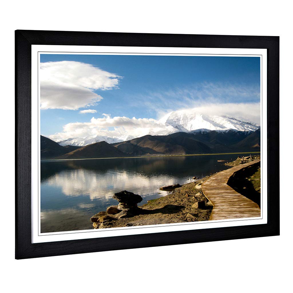 Big Box Art Framed Print of Landscape Mountain Reflection in The Lake Design | Wall Art Picture | Home Decor for Kitchen, Living Room, Bedroom, Hallway, Black, A2 / 24.5x18 Inch / 62x45cm