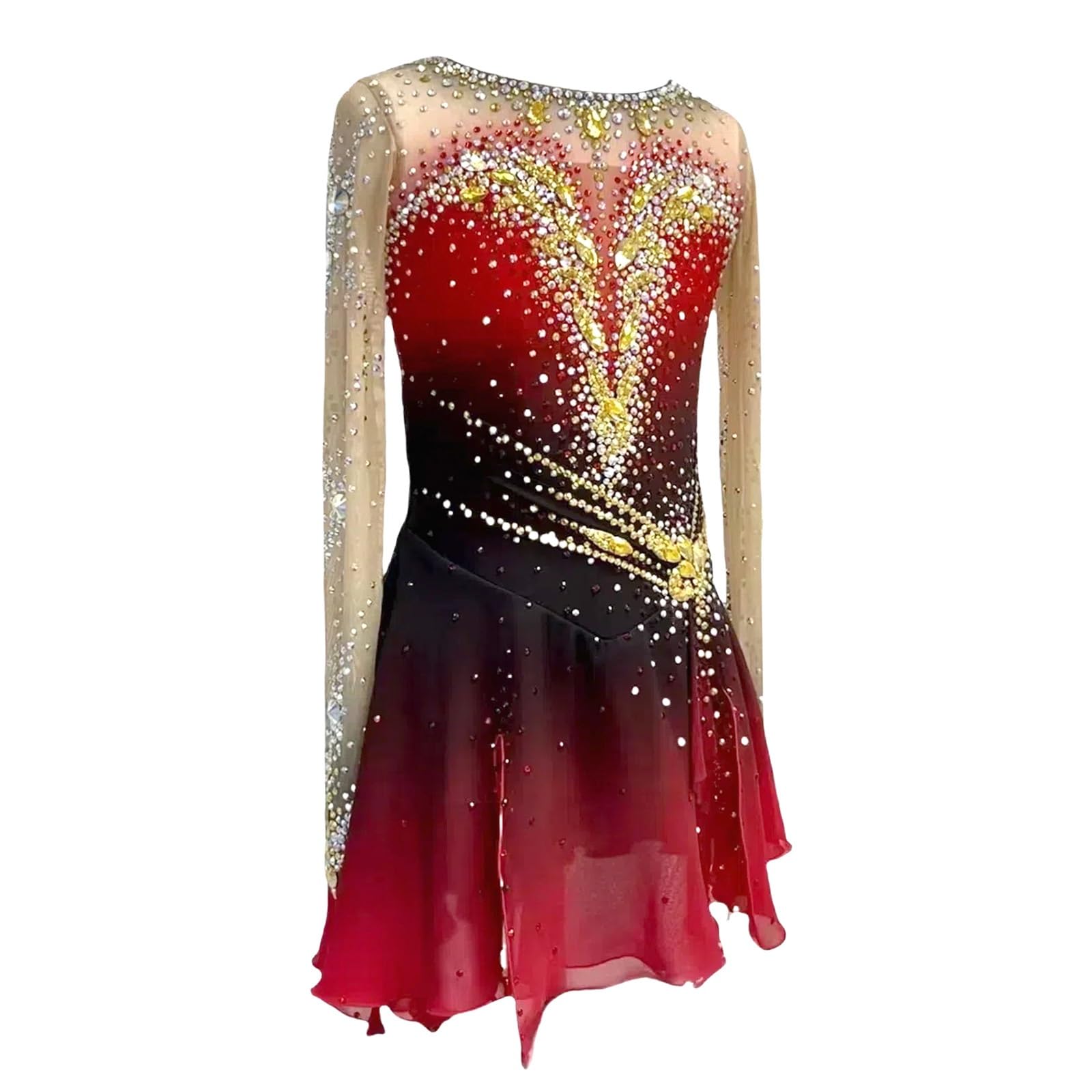 Girl's Elegant Shiny Figure Skating Dress, High Elasticity Ice Skating Dress for Competition, Customizable(3X-Large) Red