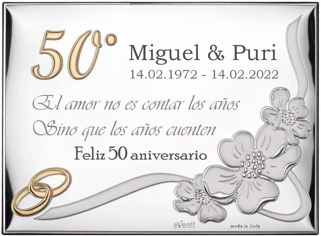 JOYERÍA EL FARO | Placa aniversario | Placa aniversario de bodas | Grabado personalizado | Presentación en estuche premium | Celebra vuestros años de amor juntos | Disponible en 2 tamaños