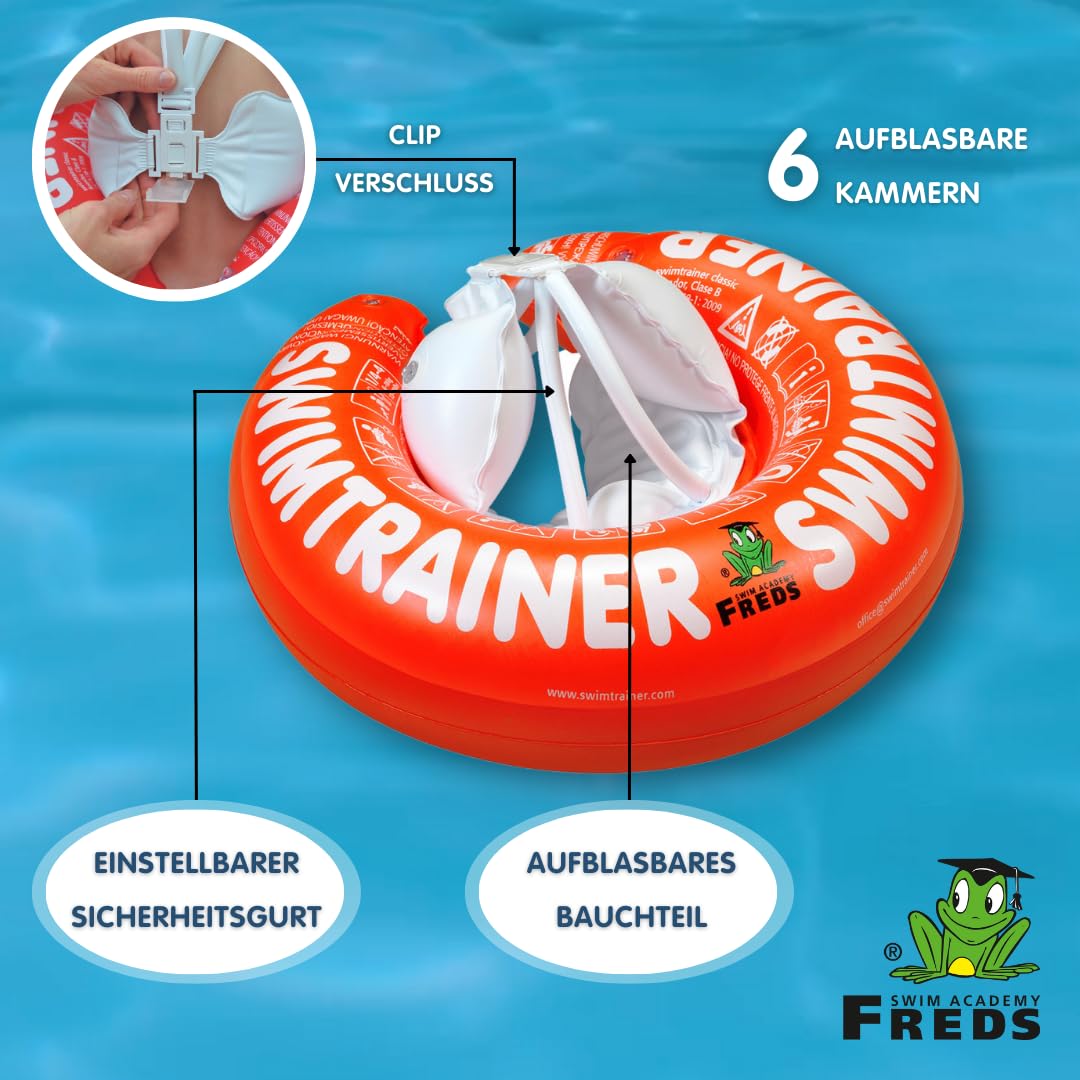 FREDS SWIM ACADEMY SWIMTRAINER Classic Rosso - Allenatore di nuoto per bambini dai 3 mesi ai 4 anni - aiuto gonfiabile per il nuoto per abituarsi all'acqua, per principianti