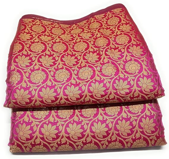 Women/Girls Unisex Ethnic Unstitched Brocade Poly Silk with Golden Jacquard Work Solid Fabric/Cloth/Dress Material for Sherwani, Suit, Lehnga, Blouse, Saree etc., 44 inches, Pink