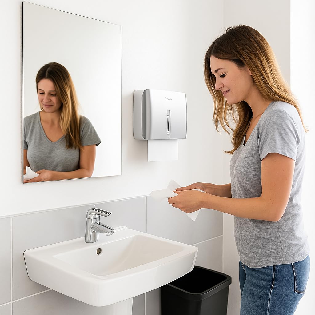 Dispenser di asciugamani di carta da parete commerciale con serratura, confezione da 1, universale, multipiega in tre parti, dispenser compatto per carta igienica, per bagno, cucina, ufficio